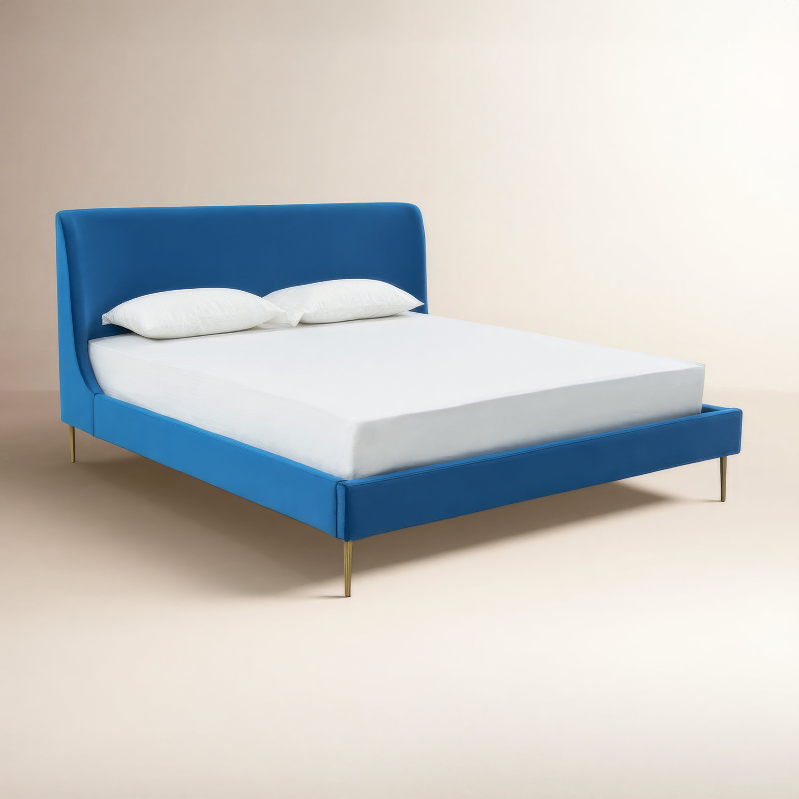 Venedy Upholstered Wingback Bed, King, Marine Velvet