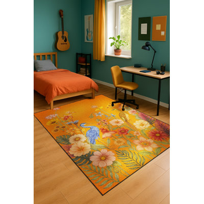 Tapis orange tissé lavable Mosso