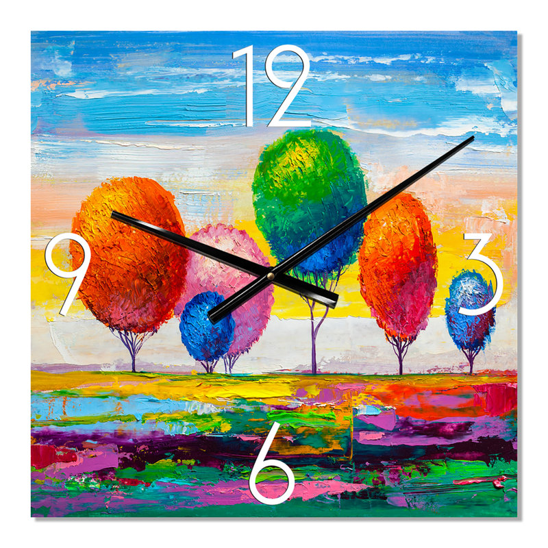 Arbres ornementaux colorés VI - Horloge murale moderne, Moyen