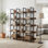 Bibliothèque à cinq niveaux de style industriel avec structure en métal et tablettes en bois pour la maison et le bureau
