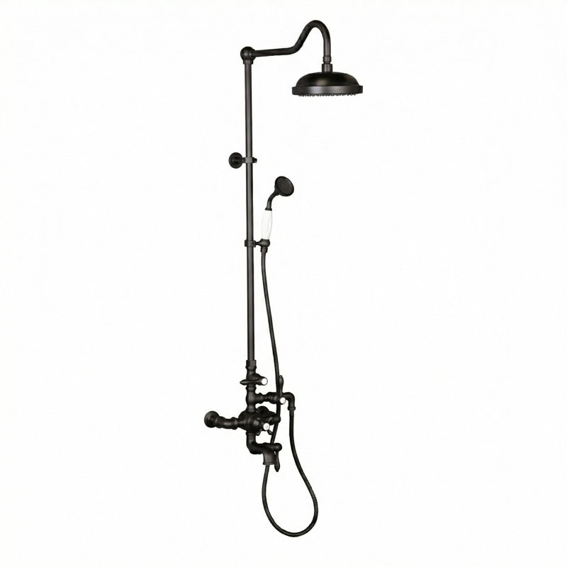 Système de douche thermostatique exposé au mur 36 po avec douche à main et poignées levier / croix, Oil Rubbed Bronze