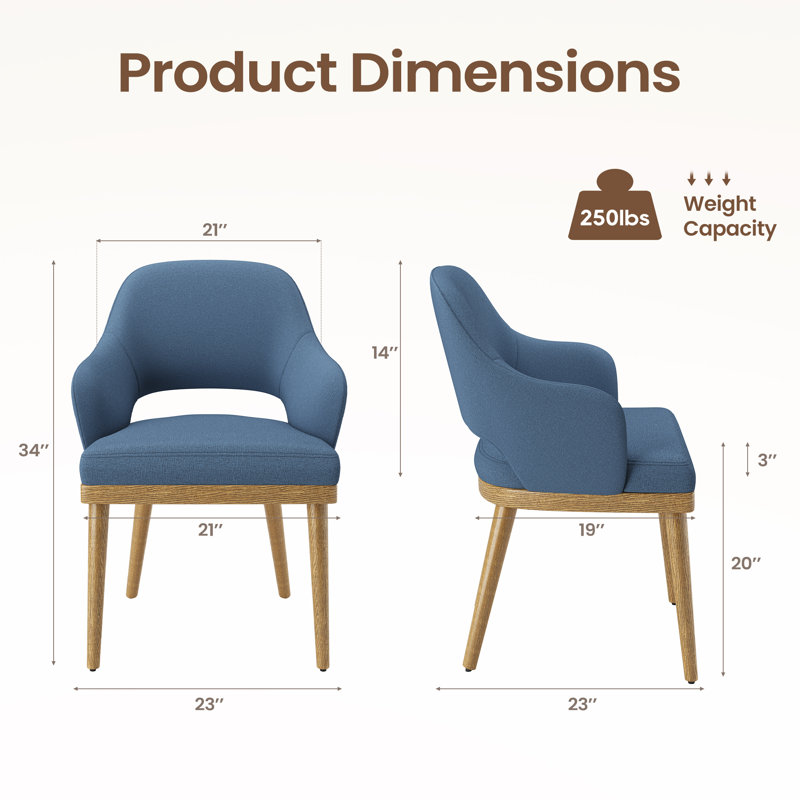 Modern Upholstered Dining Accent Chair with Wooden Legs, Blue, Natural Wood