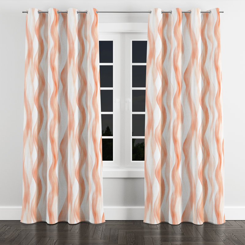 Panneaux de rideaux Modern Modern - Rideau à œillets Terra Lines abstrait orange et blanc, L 52 po x L 120 po
