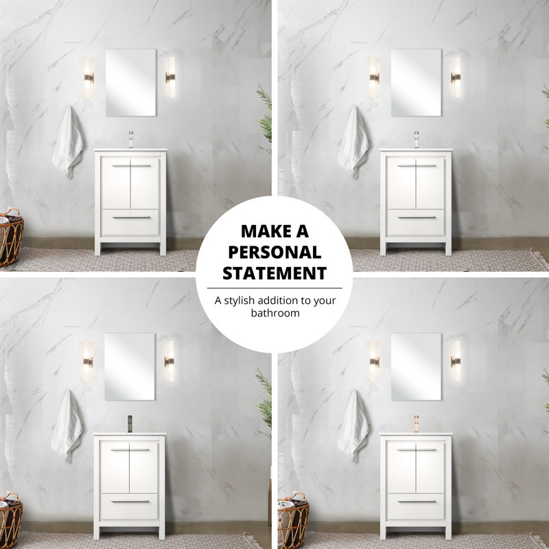 24" W X 20" D White Bath Vanity, Quartz Surface, Faucet, Blended Storage Unit Unified Design
