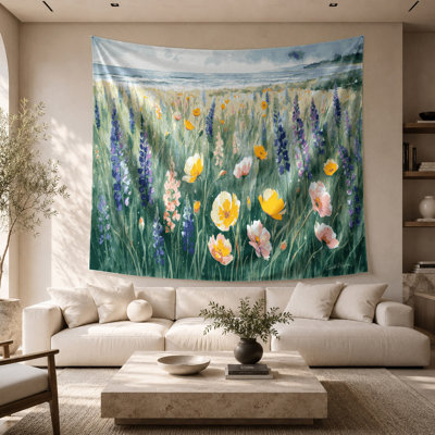 Tapisserie murale «Coastal Coastal Wildflower Field»