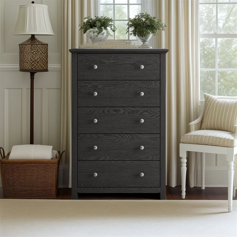 Commode 5 tiroirs Tevrat, Chêne gris foncé