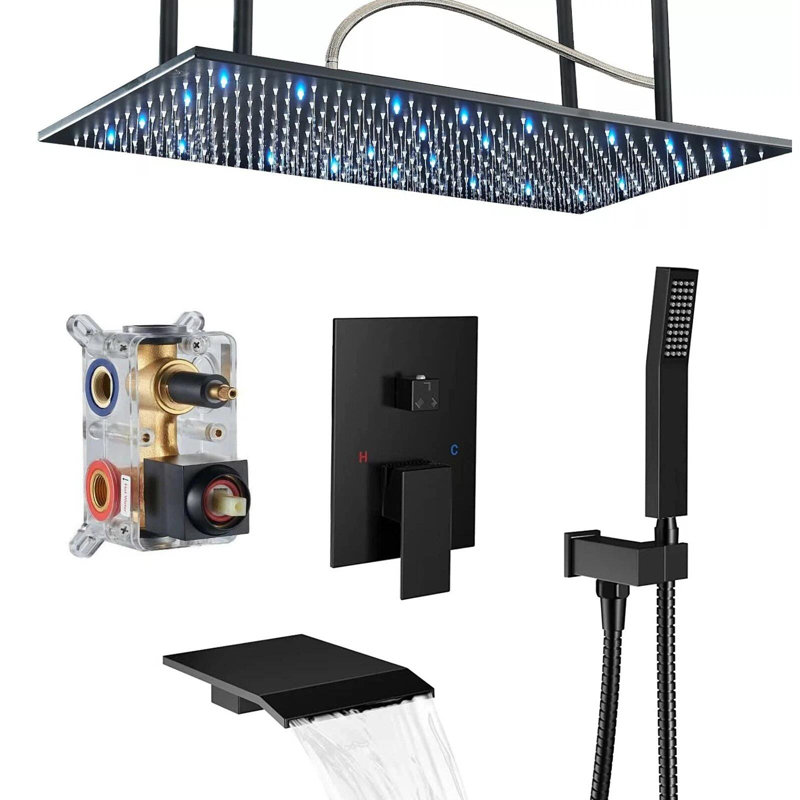 Système de robinet de douche à DEL 16 po x 32 po avec douchette à jet de pluie avec douchette et douchette