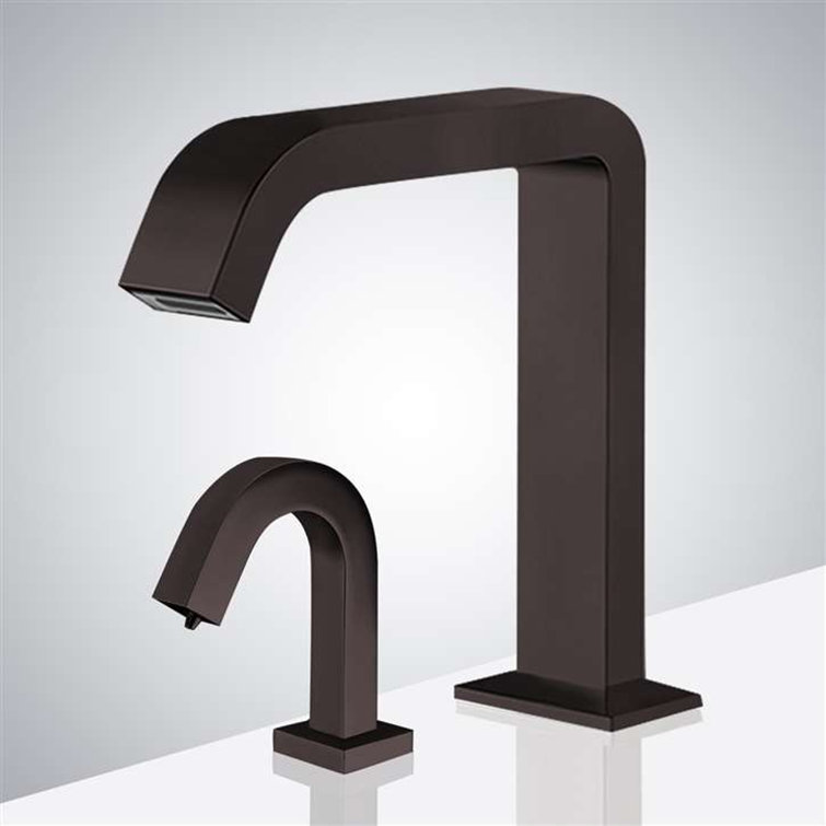 Polished Gold Tone Commercial Sensor Faucet and Touchless Automatic Soap Dispenser Set