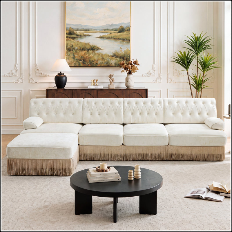 135.6 " Velvet L-Shaped Sectional with Ottoman