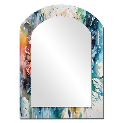 Captivating Boho Dance I - Abstract Asymmetrical Mirror, Blue Unique Shape Unique Wall Mirror, Printed Metal Art