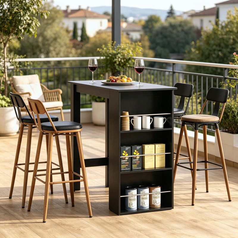 3-Tier Bar Table with Guardrail Shelves