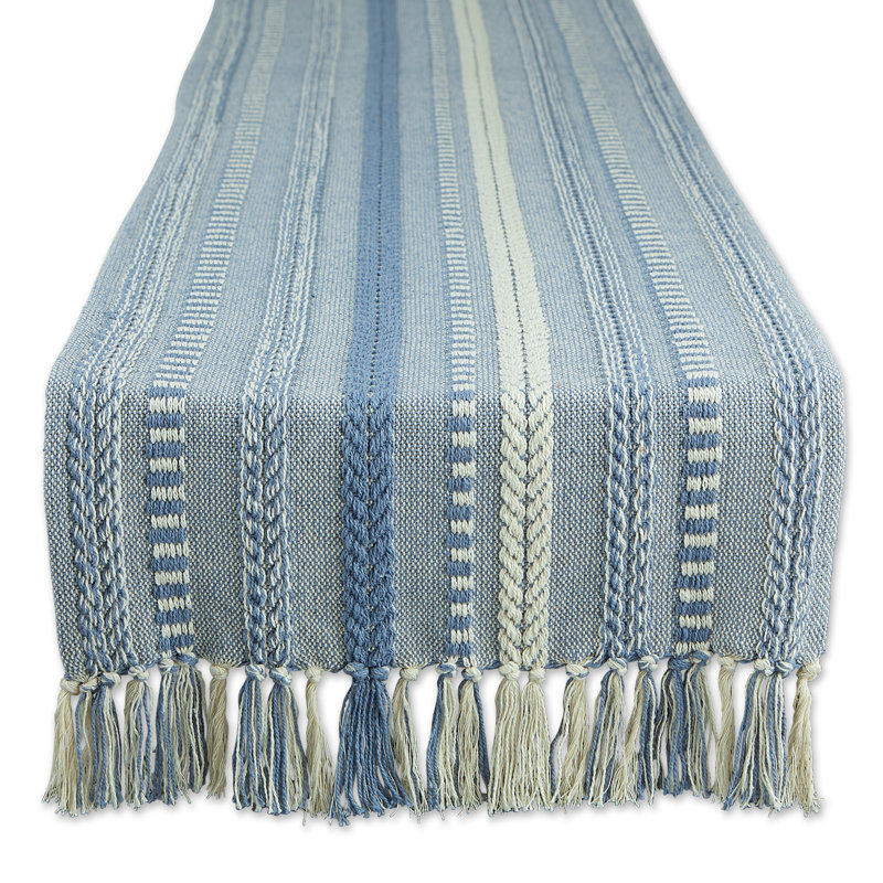 Leore Striped 100% Cotton Table Runner, Blue, 108" x 15"