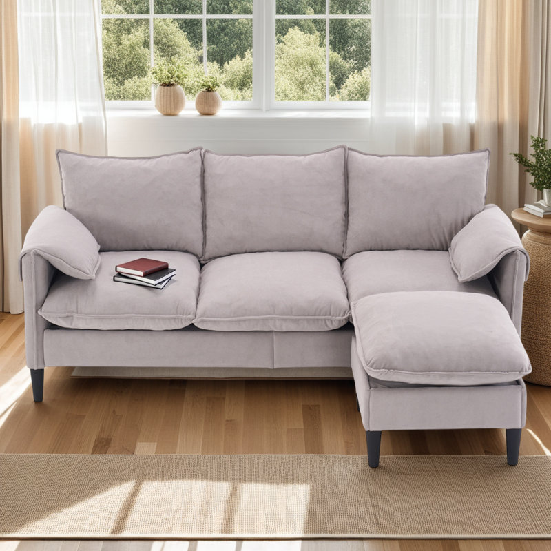 L-Shaped 78" Convertible Sofa with Storage Ottoman for Small Spaces, Beige