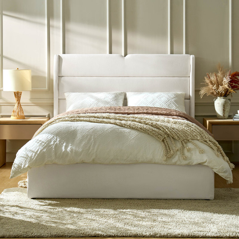 Lit plateforme tapissier avec rangement Gurpaige, Très grand, White