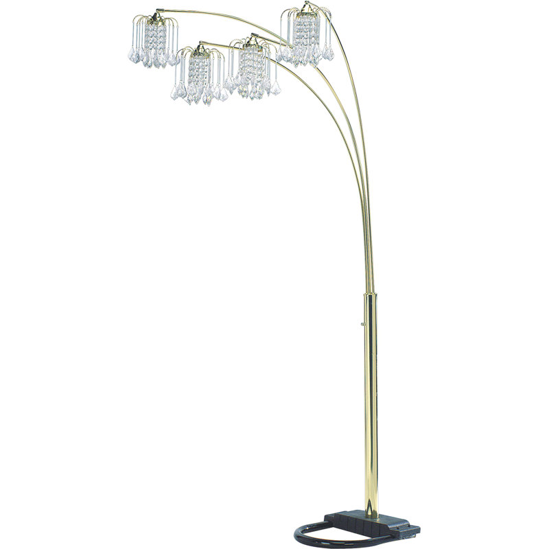 Lampe sur pied arquée noire à 4 têtes en cristal