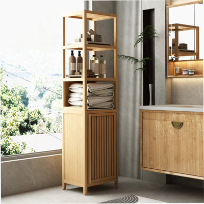 Storage Tall Slim Cabinet with Shutter Door and 3 Tier Shelves, Freestanding Linen Tower Cabinet