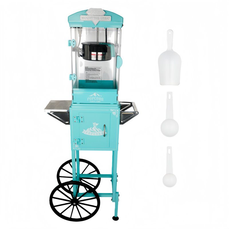 Machine à maïs soufflé avec chariot, roues et bouilloire 10 oz mesurant 3 cuillères en plastique, Black