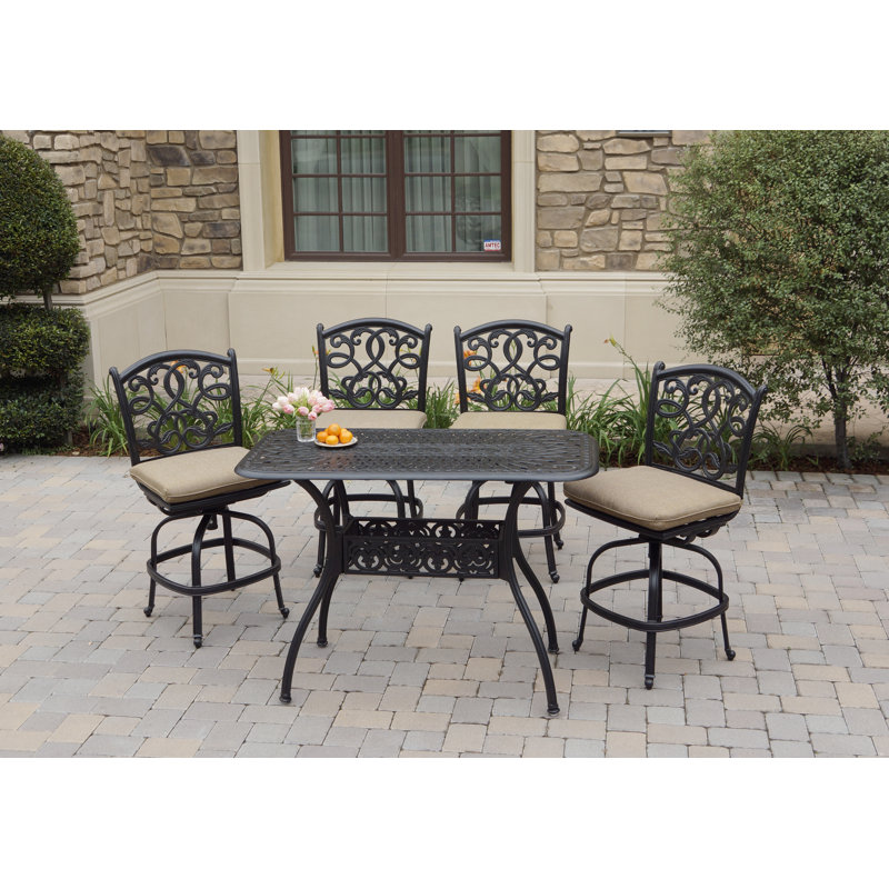 Byrge 5-Piece Patio Counter Height Armless Bar Set with Cushions and 26 x 52" Rectangular Bar Table