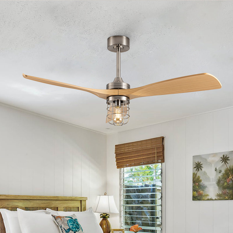 Lahrizi Adjustable Color Temperature 3 Height Ceiling Fan with Light Kit, Natural Wood
