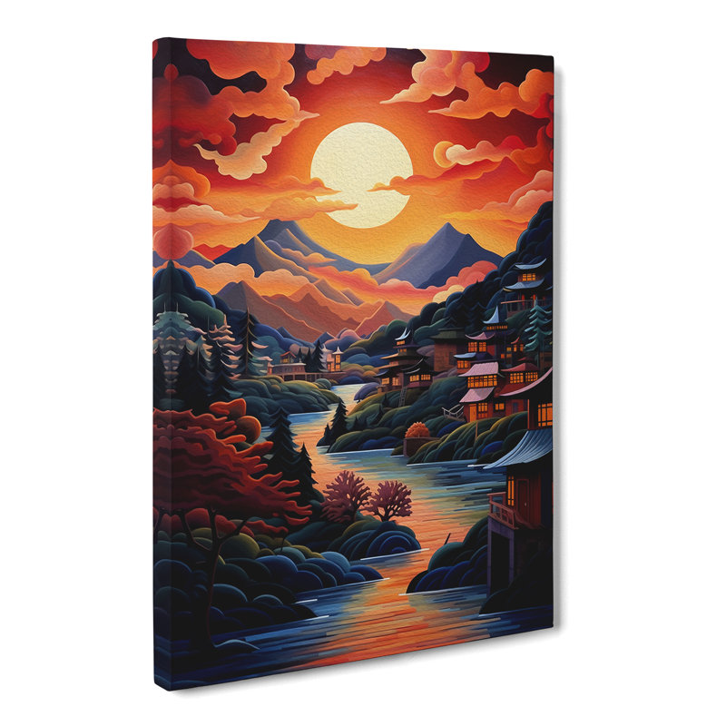 Japanese Sunset Cubism - Wrapped Canvas, 60cm H x 40cm W x 3cm D