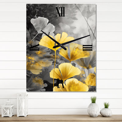 Palm Tropical Ginkgo Artwork IV - Palms & Palm Trees Metal Clock
