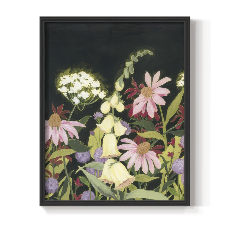 «Moonlit Wildflowers I», reproduction encadrée - bois massif, H 21 po x l 17 po, Noir, noir, noir, noir