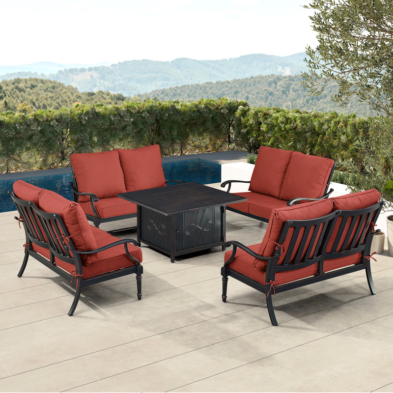 Paisha Outdoor 5 - Piece Conversation Set, Red