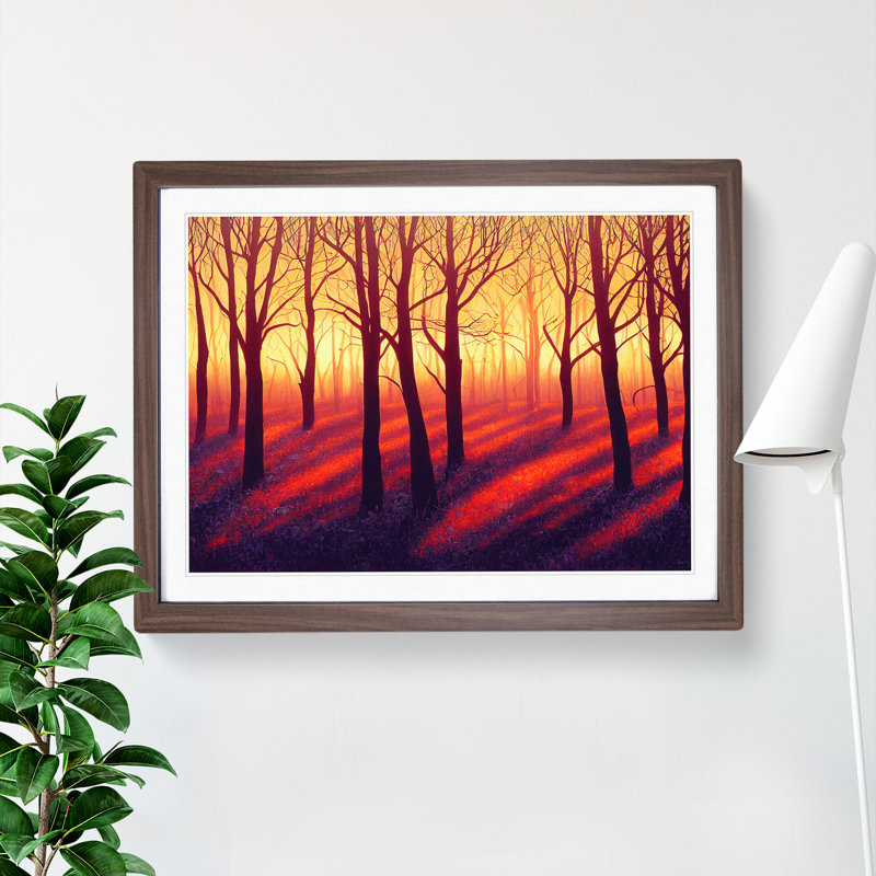 Striking Forest Sunset Vol.5 - Single Picture Frame Print, 46cm H x 64cm W x 2cm D, Walnut