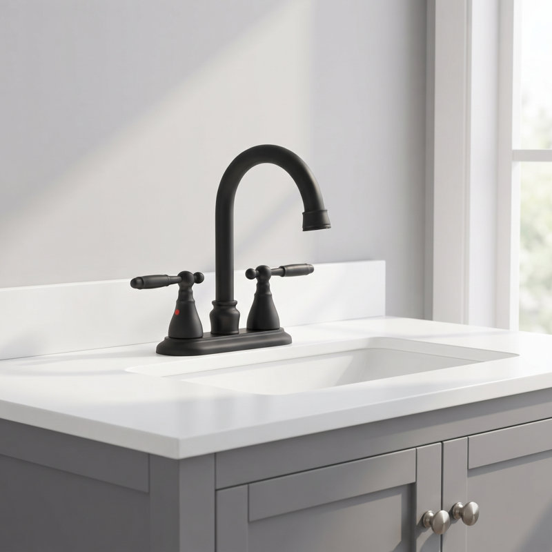 Robinet de salle de bain noir mat à entraxe de 10 cm (4 pouces) avec bec pivotant à arc élevé et robinet de lavabo