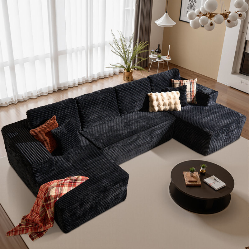 Canapé modulaire rembourré 3 pièces Cloud, Polyester noir / velours côtelé