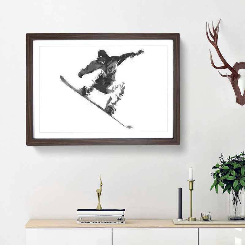 The Snowboarder - Picture Frame Painting Print, 33cm H x 45cm W x 2cm D, Walnut Framed