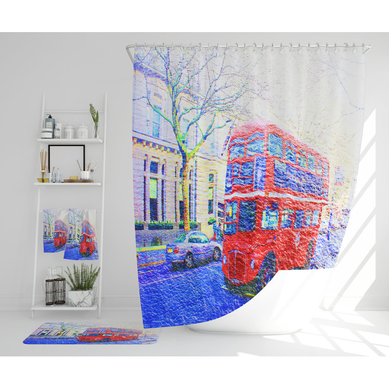 Noriane Polyester Shower Curtain Set, Blue/Red