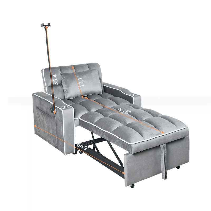 Modern Style Design Velvet Sofa Bed, Gray