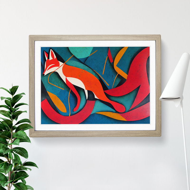 Cracking Abstract Fox - Single Picture Frame Print, Oak, 46cm H x 64cm W x 2cm D
