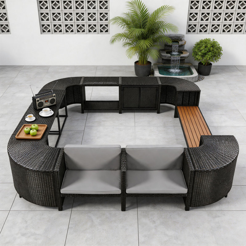 Ensemble de canapé modulaire d'extérieur avec rangement pour l'extérieur, gris