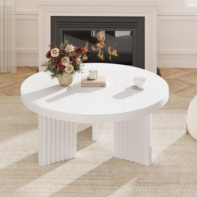 Table basse ronde de 33,5 po, table centrale circulaire avec pieds cannelés et plateau épais de 1,3 po