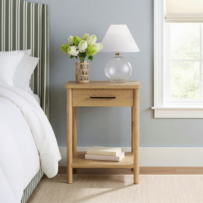 Hall 1 - Drawer Solid Wood Nightstand, Light Brown