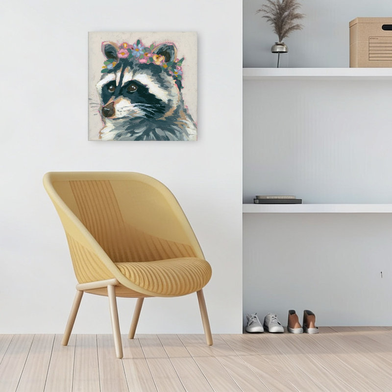 Raccoon Cameo II Whimsical Contemporary Animal Flower Wall Art Print 1 Piece Wrapped Canvas Wall Art, 45.72cm H x 45.72cm W