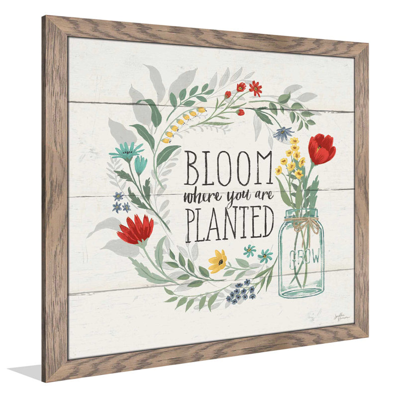 Blooming pensé III - reproduction d'art textuel sur toile, H 31,5 po x l 31,5 po x P 1 po, Cadre taupe délavé