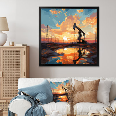 «Rodborough Peach Oil Rigs Pumpjack in Oil Field», reproduction