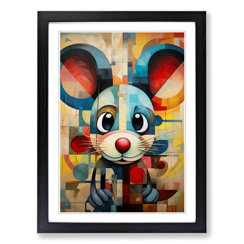 Mouse Cubism - Single Picture Frame Print on Wood, Black Framed, 46cm H x 34cm W x 2cm D