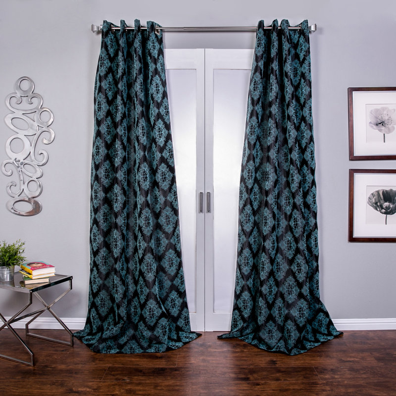 Daniell Semi Sheer Curtain Single Panel, Black, 54" W x 96" L