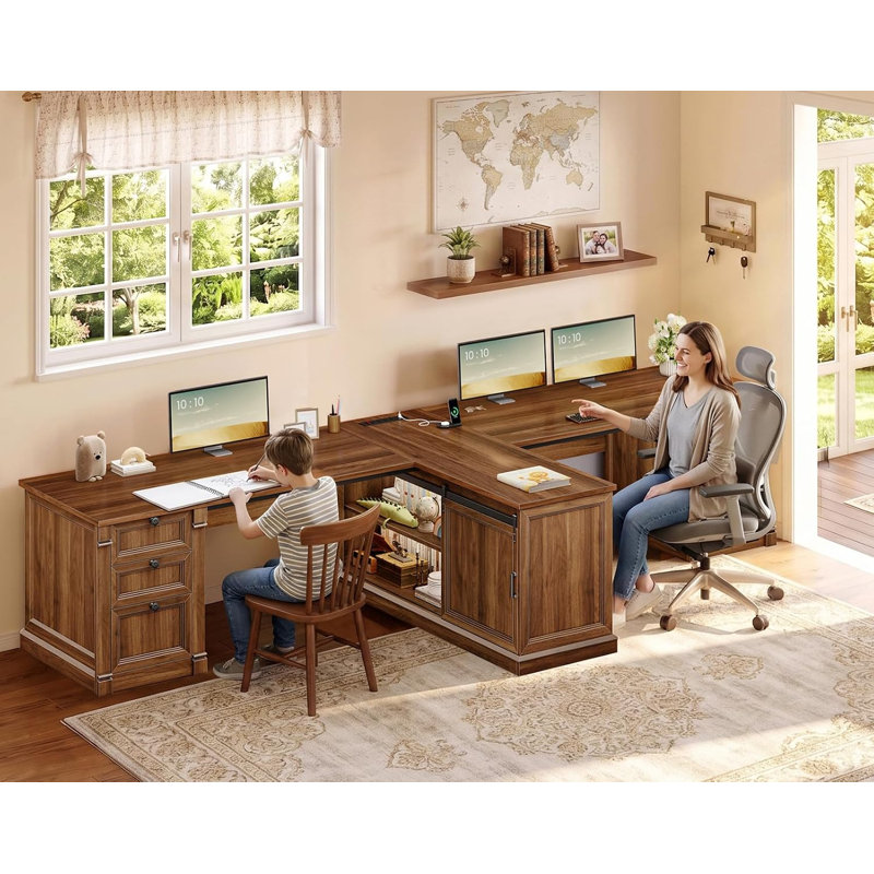 Bureau 110,2 "pour deux personnes avec 6 tiroirs, Brown