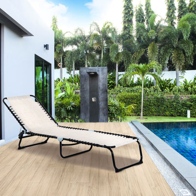 Foldable Patio Lounge Chair - 4 Recline, Breathable Mesh, Cream White For Outdoor, Poolside Outdoor Foldable, Reclining, Strong Steel Frame Beach, Patio,