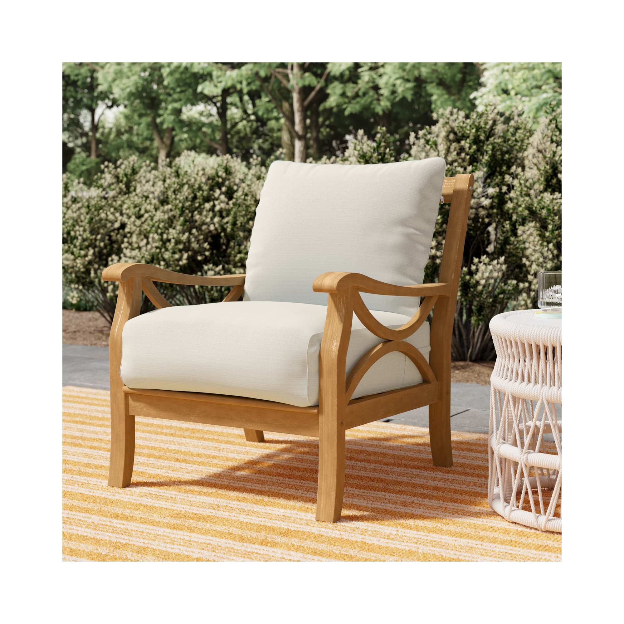 Brunswick Teak Patio Chair with Cushions, Natural, Beige