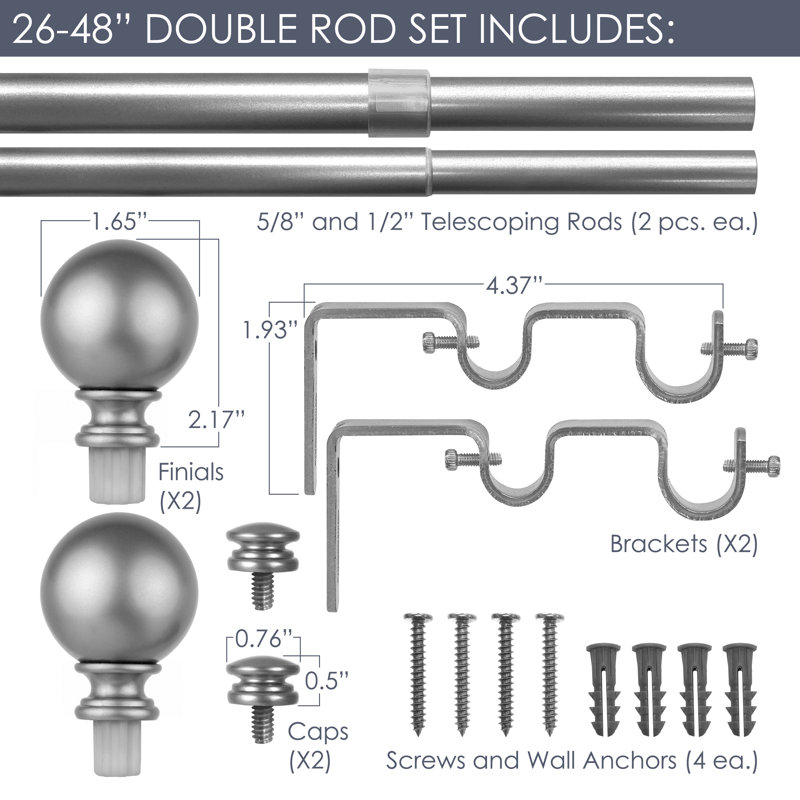 Tringle à rideaux double Aari, Bronze foncé, 26" - 48"