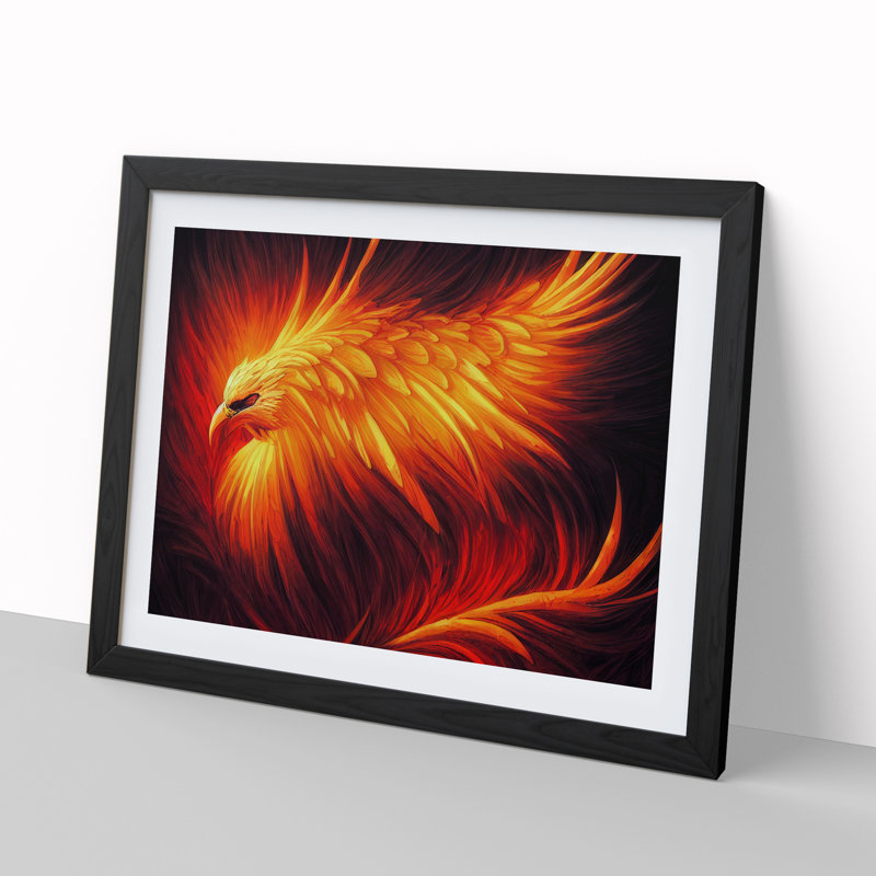 XH1022-7108X Powerful Phoenix Bird - Single Picture Frame Print, Black Framed, 25cm H x 34cm W x 2cm D