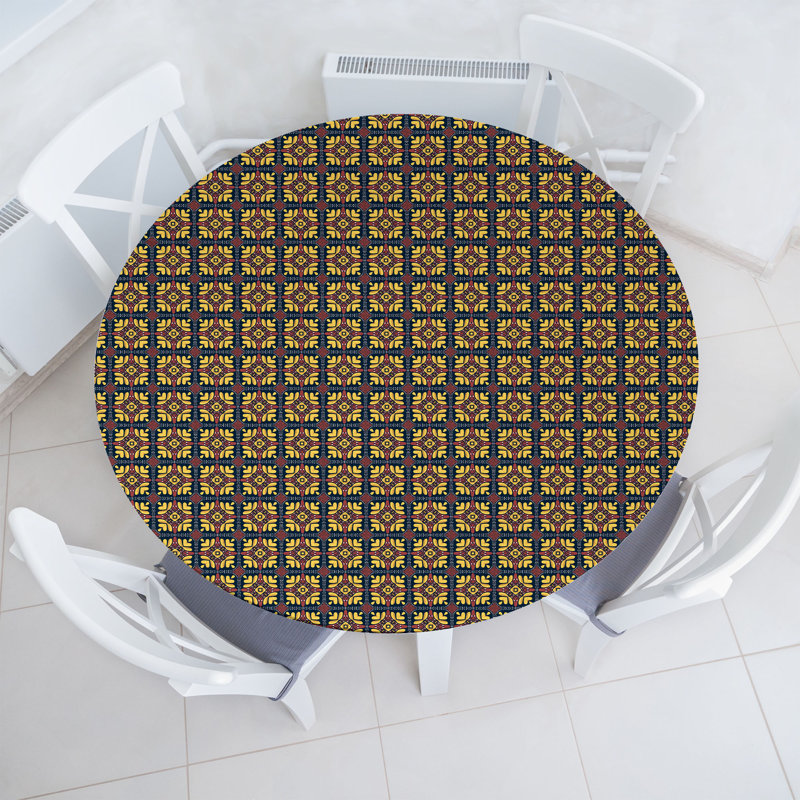 Bungalow Rose Retro Fitted Round Tablecloth Diameter Multicolor, 47.24" Round