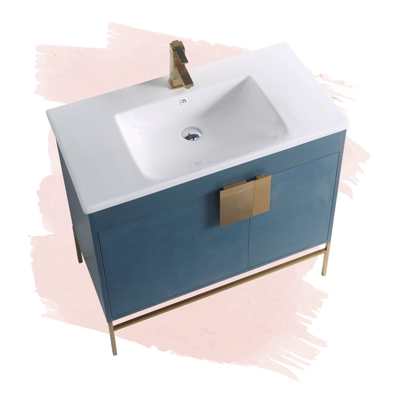 Ensemble de meuble-lavabo simple 36 po Maisie, Laiton satiné, Bleu français
