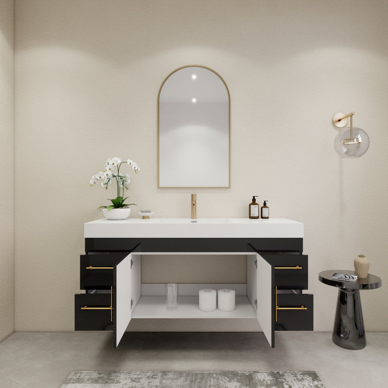 Ensemble de meuble-lavabo simple 60 po, Noir brillant